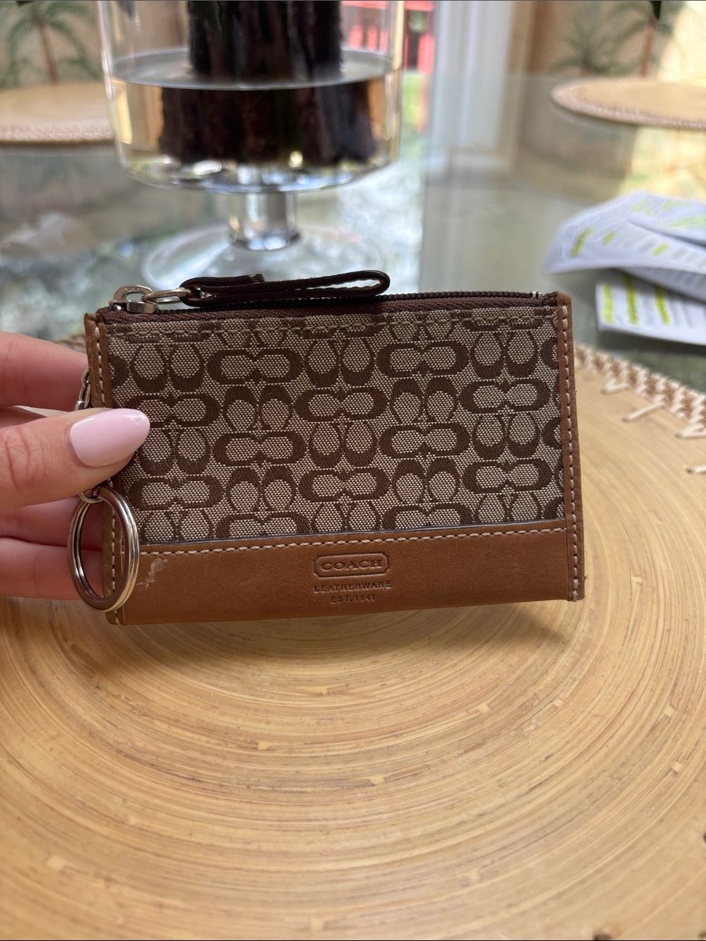 SOLD SOLD SOLD Coach Brown Signature Canvas Card Case with Keyring
